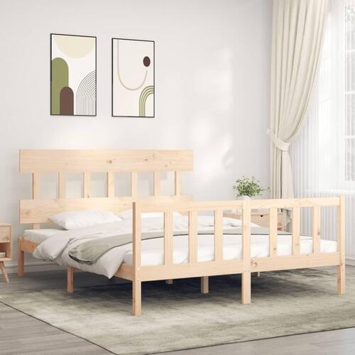 Sengeramme med sengegavl kingsize massivt træ