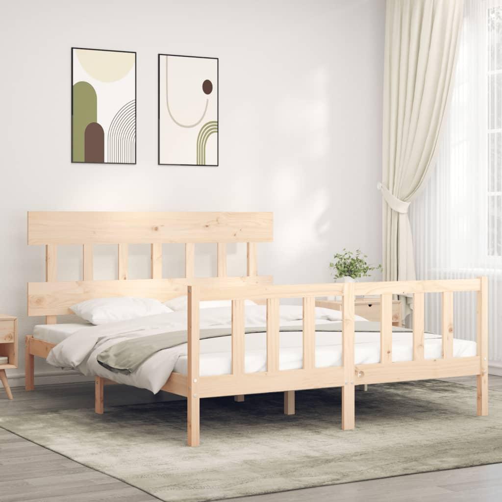 Sengeramme med sengegavl kingsize massivt træ