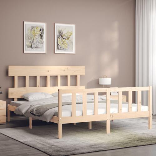 Sengeramme med sengegavl kingsize massivt træ