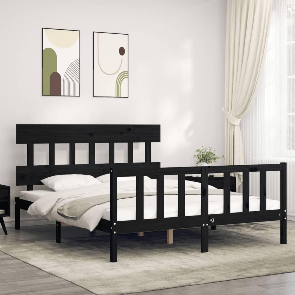 Sengeramme med sengegavl kingsize massivt træ sort