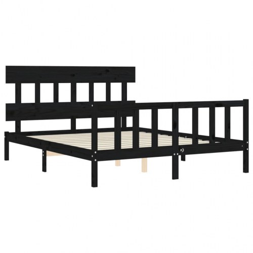 Sengeramme med sengegavl kingsize massivt træ sort