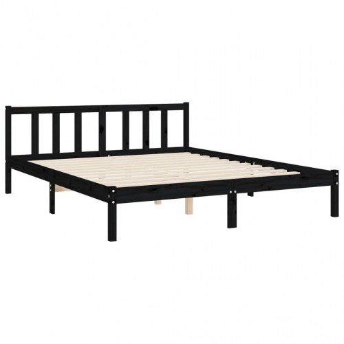 Sengeramme med sengegavl kingsize massivt træ sort