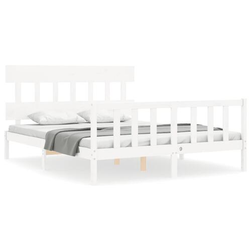 Sengeramme med sengegavl kingsize massivt træ hvid