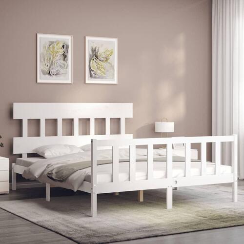 Sengeramme med sengegavl kingsize massivt træ hvid