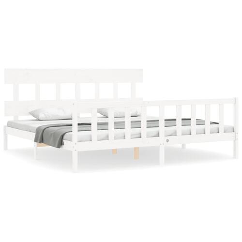 Sengeramme med sengegavl Super King Size massivt træ hvid