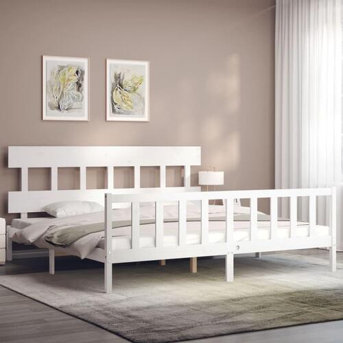 Sengeramme med sengegavl Super King Size massivt træ hvid