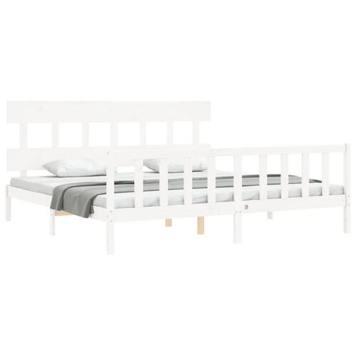 Sengeramme med sengegavl Super King Size massivt træ hvid