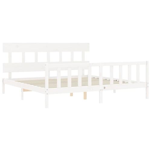 Sengeramme med sengegavl Super King Size massivt træ hvid