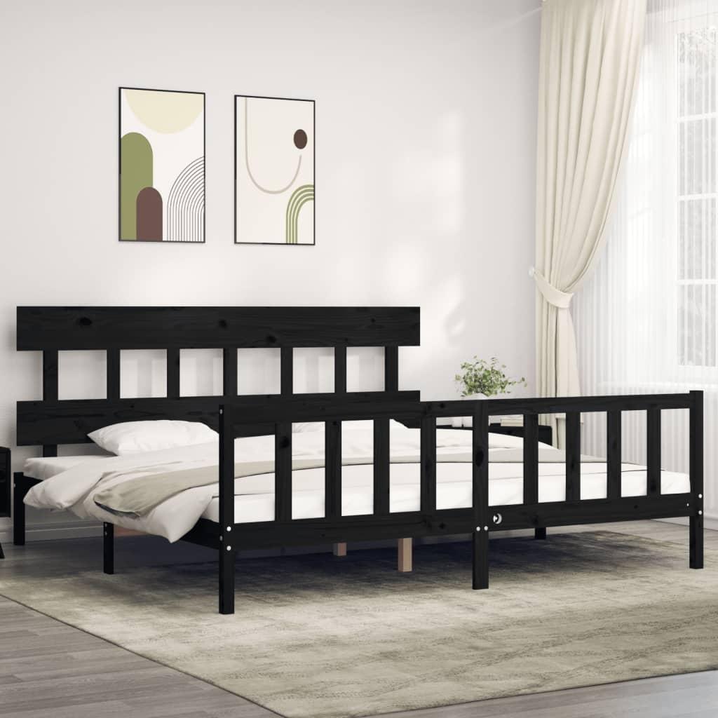 Sengeramme med sengegavl Super King Size massivt træ sort