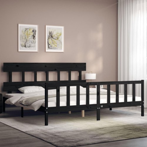 Sengeramme med sengegavl Super King Size massivt træ sort