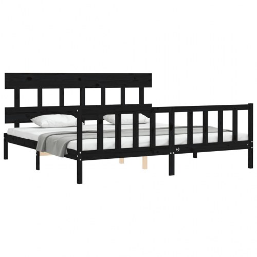 Sengeramme med sengegavl Super King Size massivt træ sort
