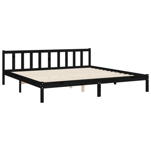 Sengeramme med sengegavl Super King Size massivt træ sort
