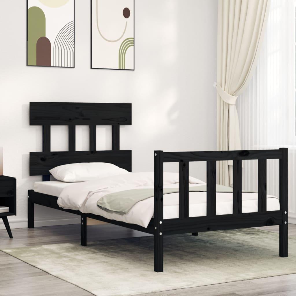 Sengeramme med sengegavl 100x200 cm massivt træ sort