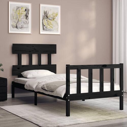 Sengeramme med sengegavl 100x200 cm massivt træ sort