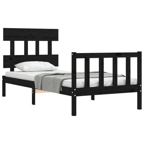 Sengeramme med sengegavl 100x200 cm massivt træ sort