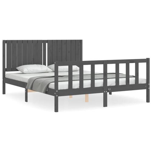 Sengeramme med sengegavl kingsize massivt træ grå
