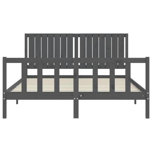 Sengeramme med sengegavl kingsize massivt træ grå