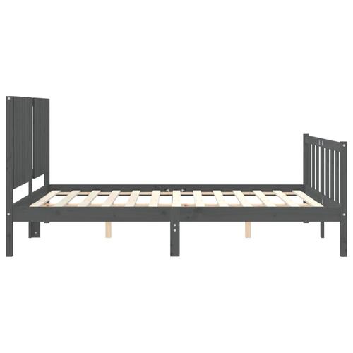Sengeramme med sengegavl kingsize massivt træ grå