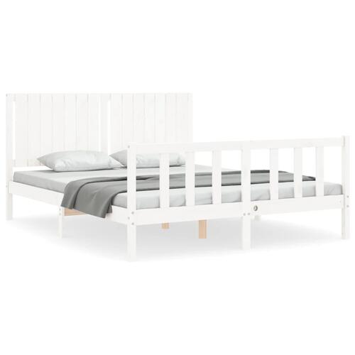 Sengeramme med sengegavl kingsize massivt træ hvid