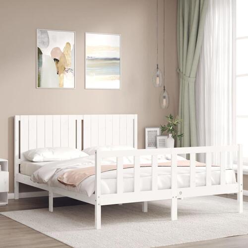 Sengeramme med sengegavl kingsize massivt træ hvid