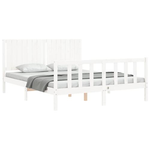 Sengeramme med sengegavl kingsize massivt træ hvid