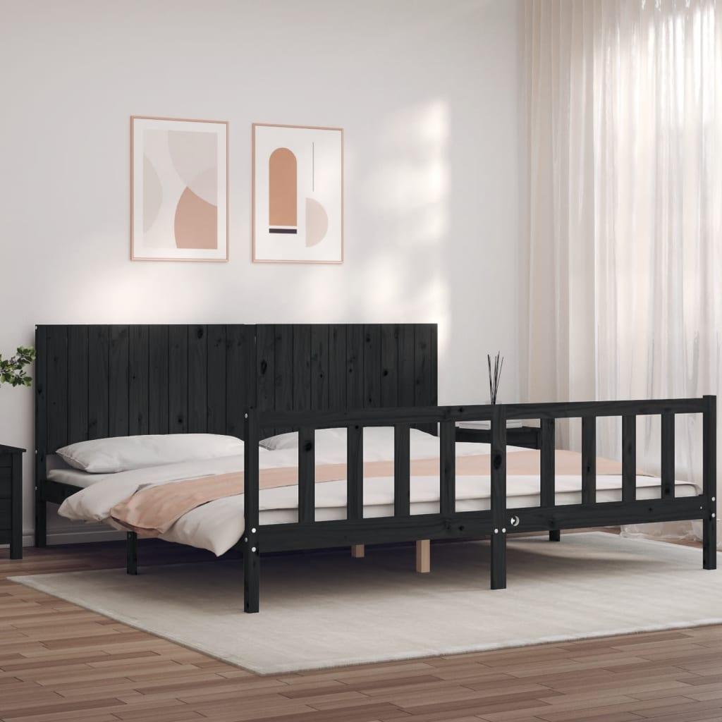 Sengeramme med sengegavl 200x200 cm massivt træ sort