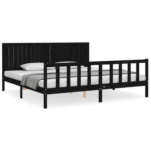Sengeramme med sengegavl 200x200 cm massivt træ sort
