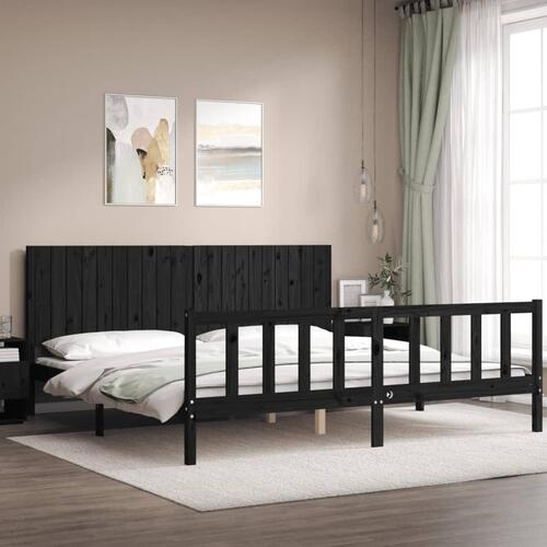 Sengeramme med sengegavl 200x200 cm massivt træ sort