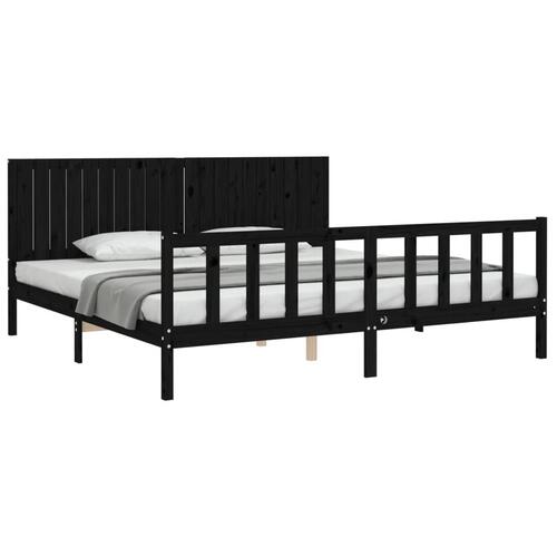 Sengeramme med sengegavl 200x200 cm massivt træ sort