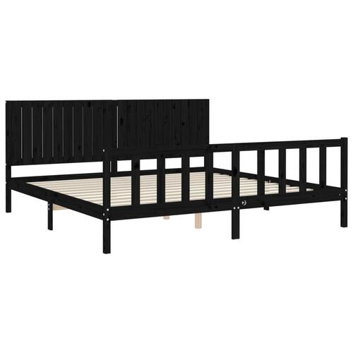 Sengeramme med sengegavl 200x200 cm massivt træ sort