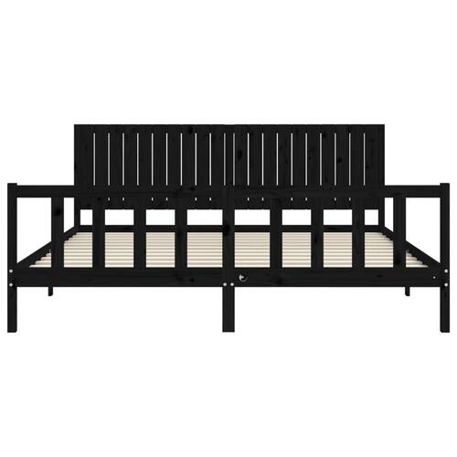Sengeramme med sengegavl 200x200 cm massivt træ sort