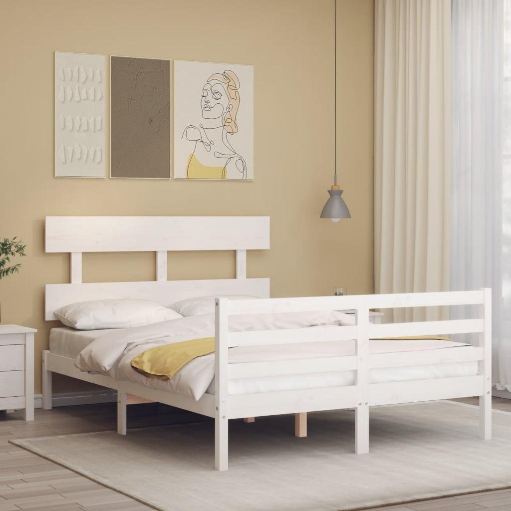 Sengeramme med sengegavl Small Double massivt træ hvid