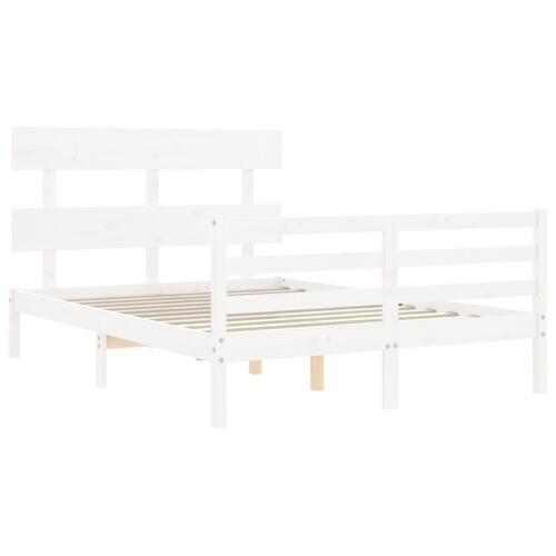 Sengeramme med sengegavl Small Double massivt træ hvid