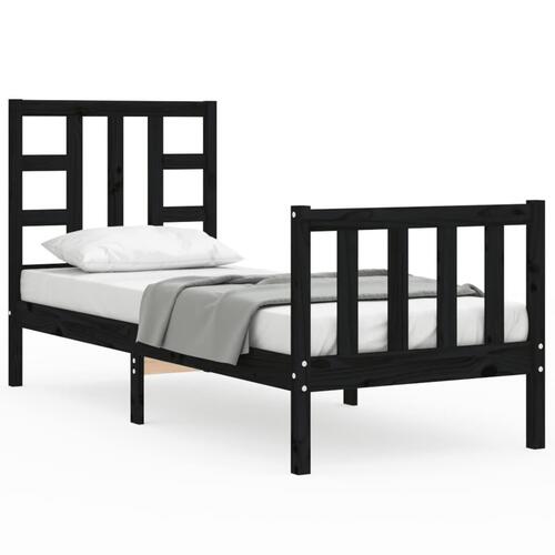 Sengeramme med sengegavl Small Single massivt træ sort