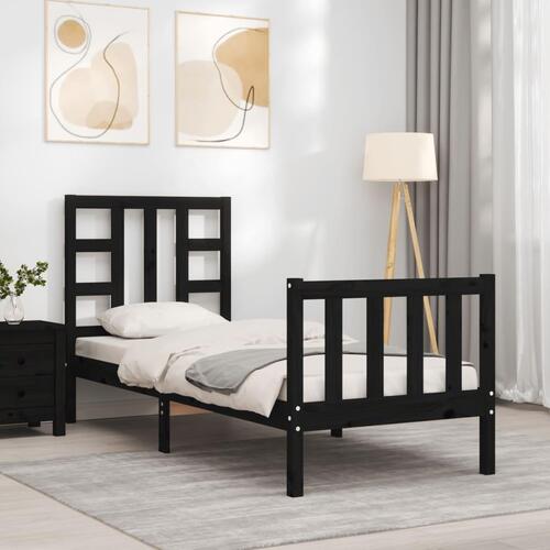Sengeramme med sengegavl Small Single massivt træ sort