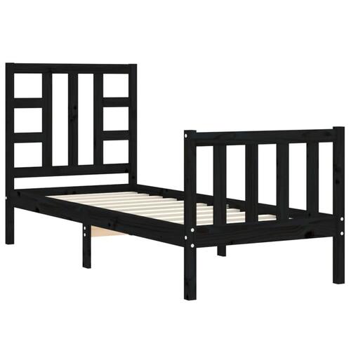 Sengeramme med sengegavl Small Single massivt træ sort