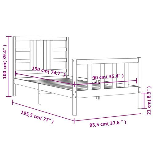 Sengeramme uden madras 90x190 cm massivt fyrretræ