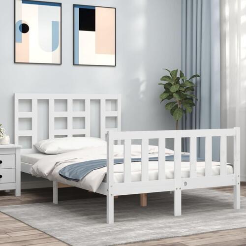 Sengeramme med sengegavl Small Double massivt træ hvid