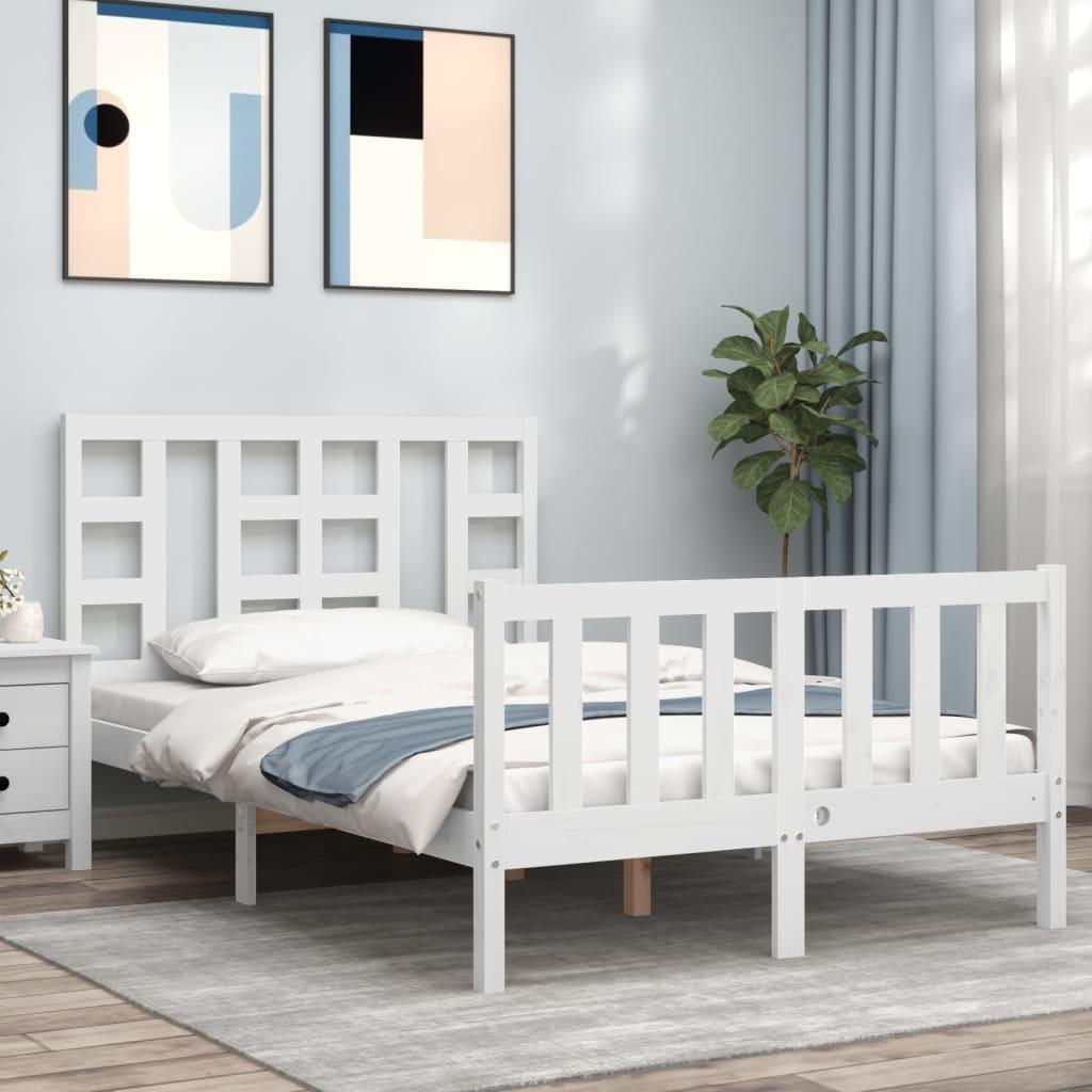 Sengeramme med sengegavl Small Double massivt træ hvid