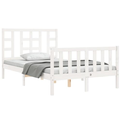 Sengeramme med sengegavl Small Double massivt træ hvid