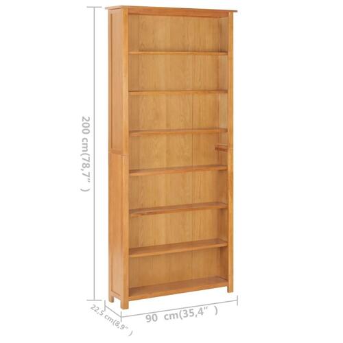 Bogreol med 7 hylder 90x22,5x200 cm massivt egetræ