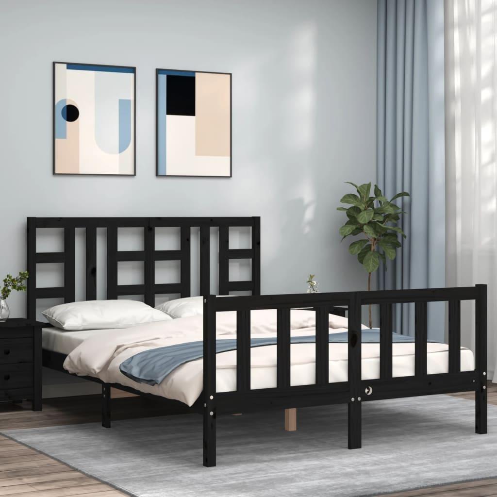 Sengeramme med sengegavl 140x190 cm massivt træ sort