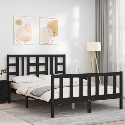 Sengeramme med sengegavl 140x190 cm massivt træ sort