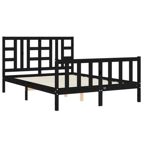 Sengeramme med sengegavl 140x190 cm massivt træ sort