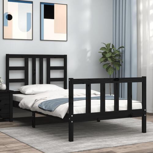 Sengeramme med sengegavl 100x200 cm massivt træ sort