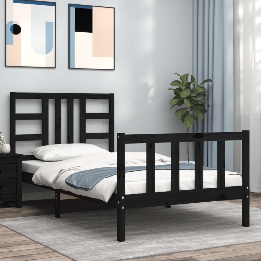 Sengeramme med sengegavl 100x200 cm massivt træ sort