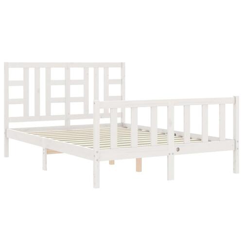 Sengeramme med sengegavl kingsize massivt træ hvid