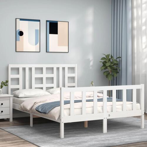 Sengeramme med sengegavl 140x200 cm massivt træ hvid