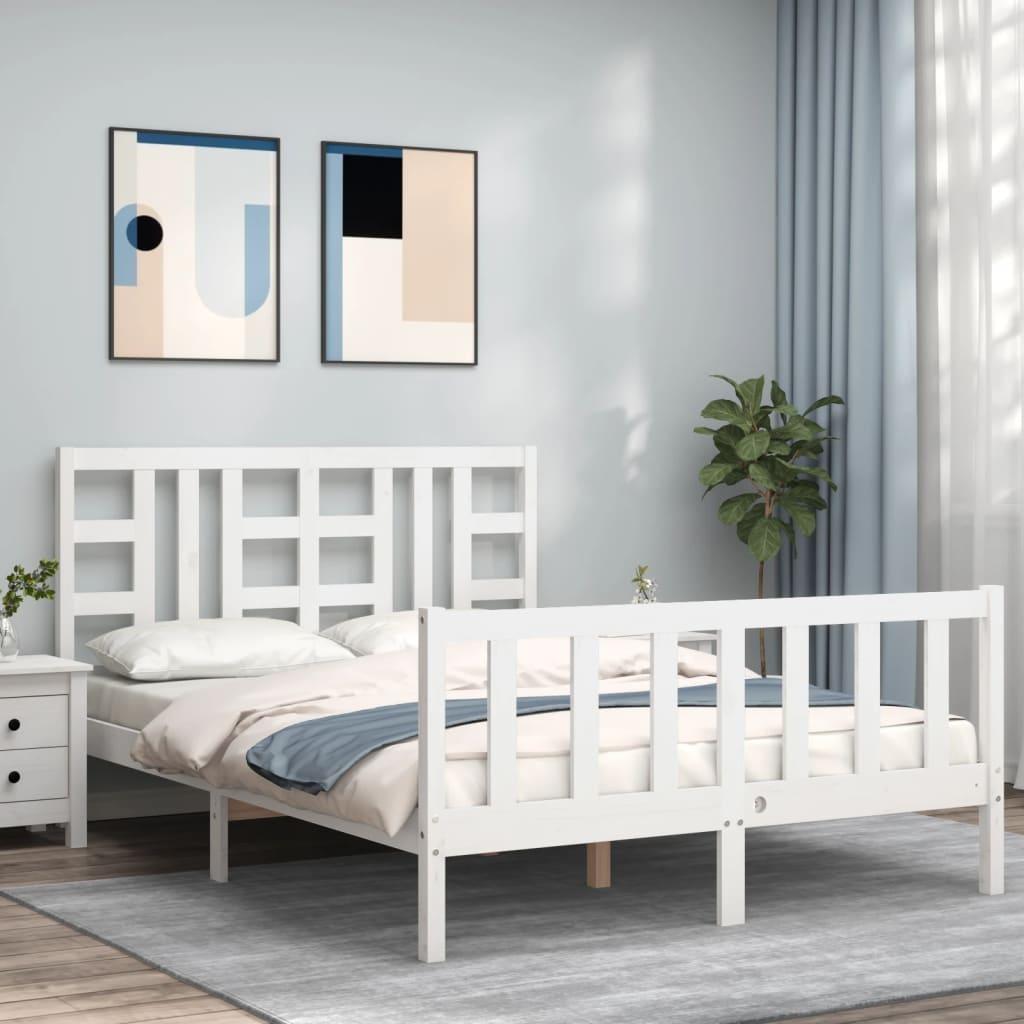 Sengeramme med sengegavl 140x200 cm massivt træ hvid