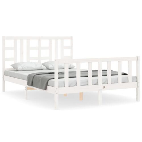 Sengeramme med sengegavl 140x200 cm massivt træ hvid